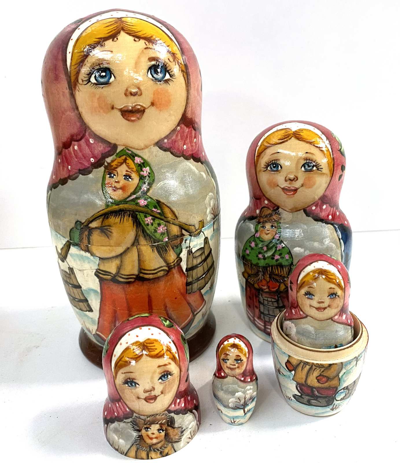 Artist Matryoshka – Russian Winter Village by Belyakova – 5 Nested Set