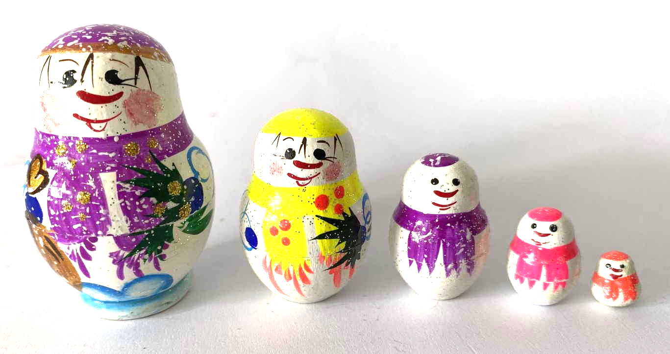 Miniature Colourful Snowman Nesting Dolls – 5 Nested Set