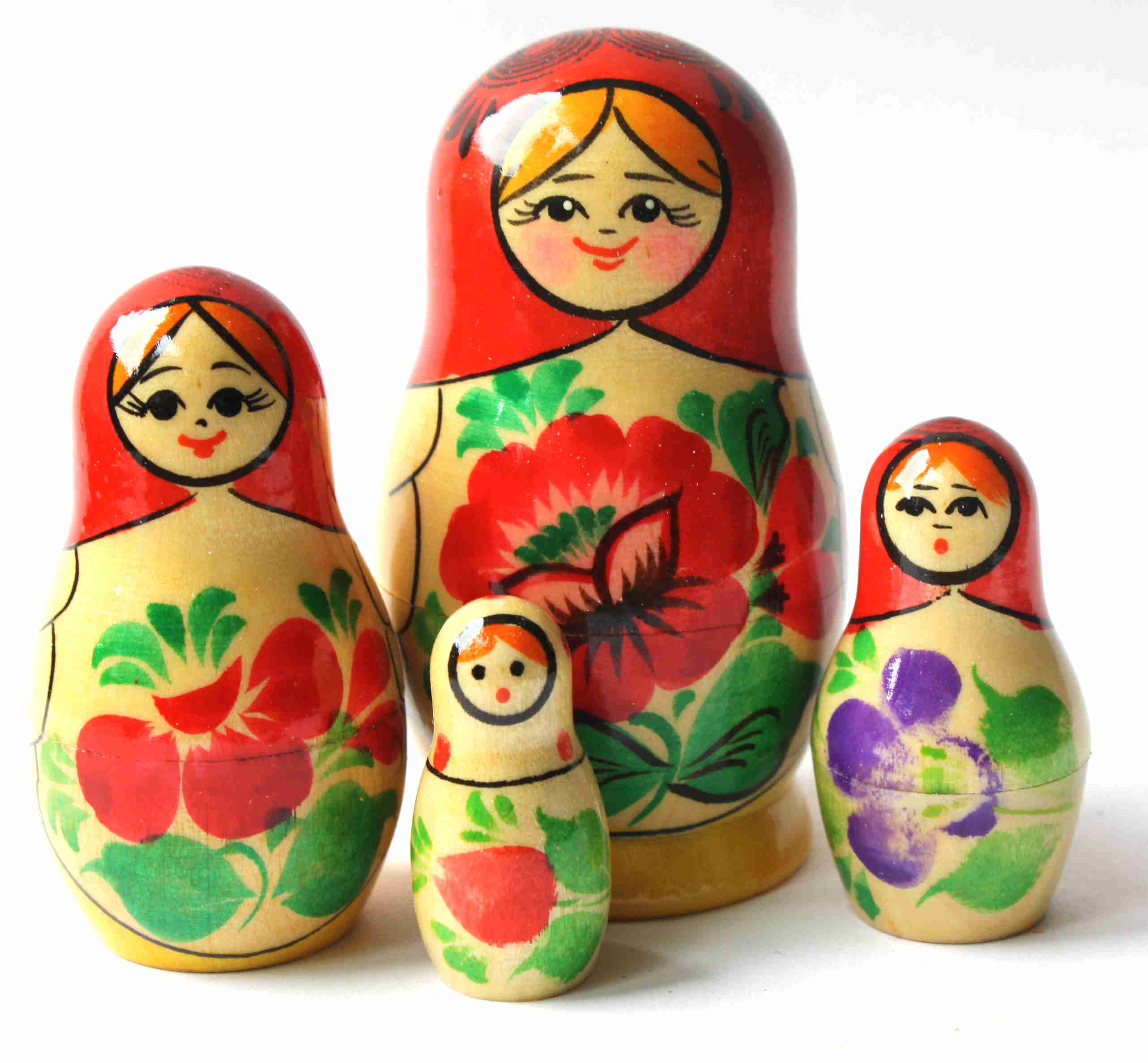 Artists Matryoshka Red with yellow scarf traditional (4 Nested set)