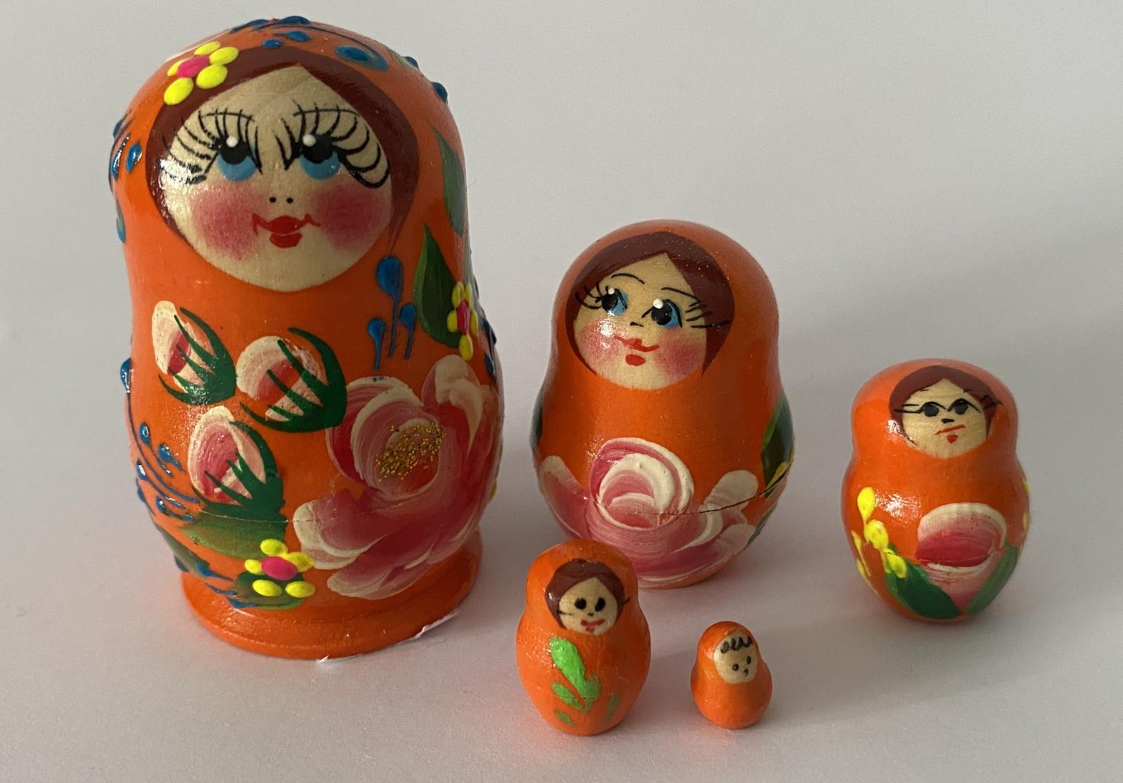 Miniature Orange Matryoshka – 5 Nested Set - 55mm