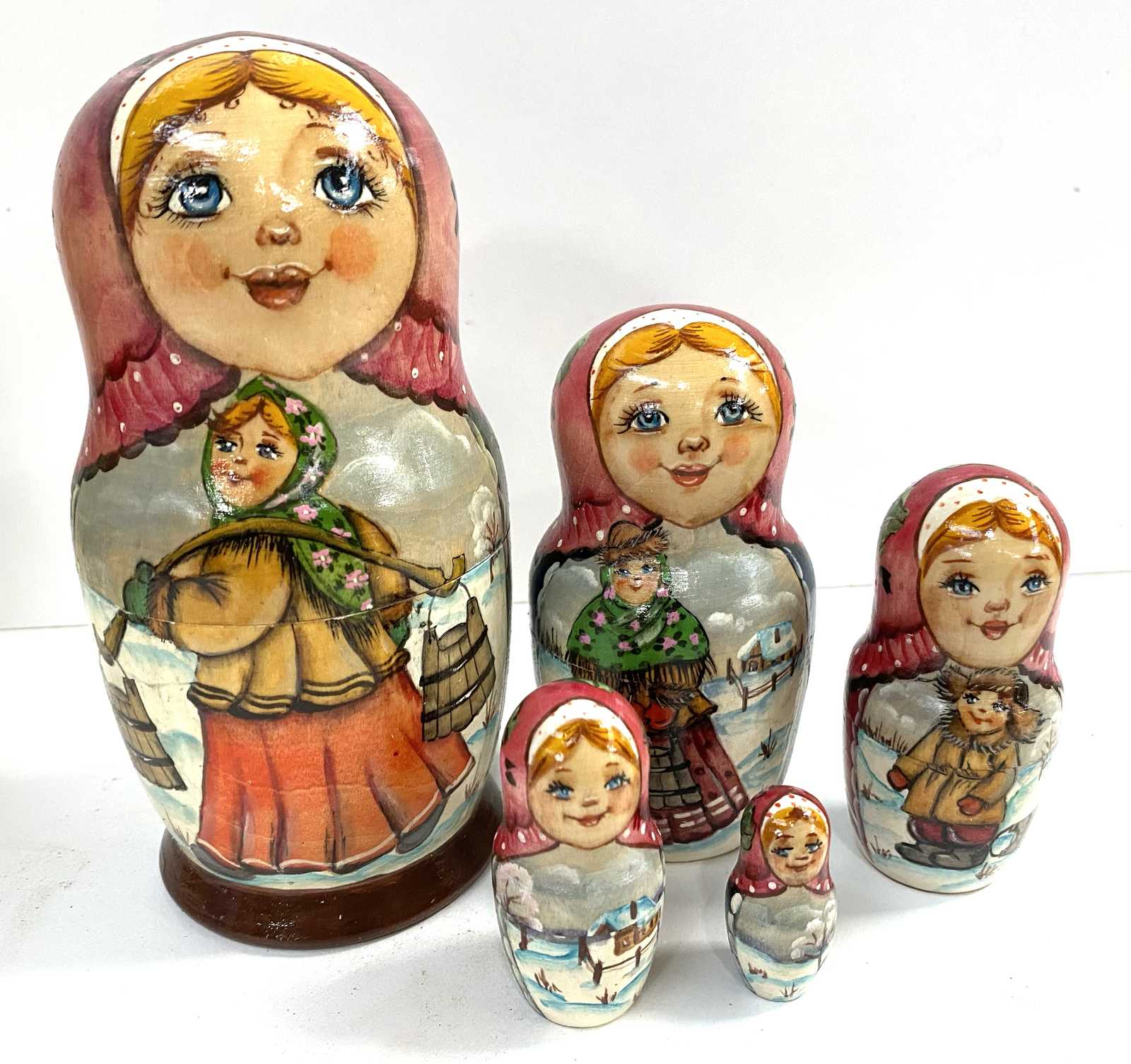 Artist Matryoshka – Russian Winter Village by Belyakova – 5 Nested Set