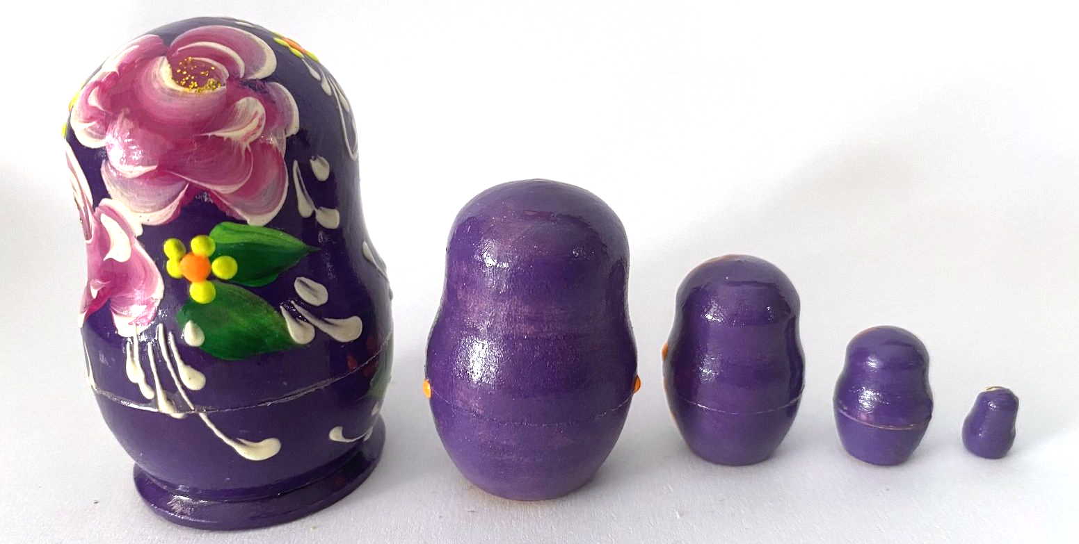 Miniature Purple Rose & Glitter Nesting Dolls – 5 Nested Set - 55mm