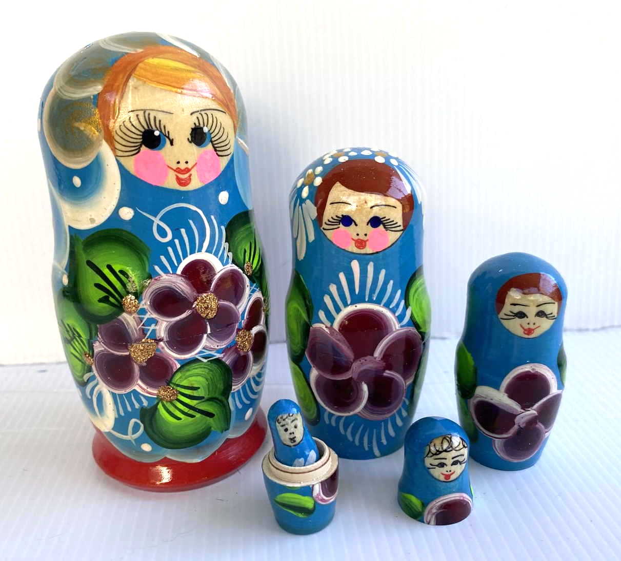 Blue Floral Matryoshka Nesting Dolls – 5 Nested Set