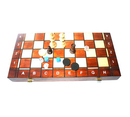 Wooden Chess Set Combination Tournament with Backgammon and Checkers 