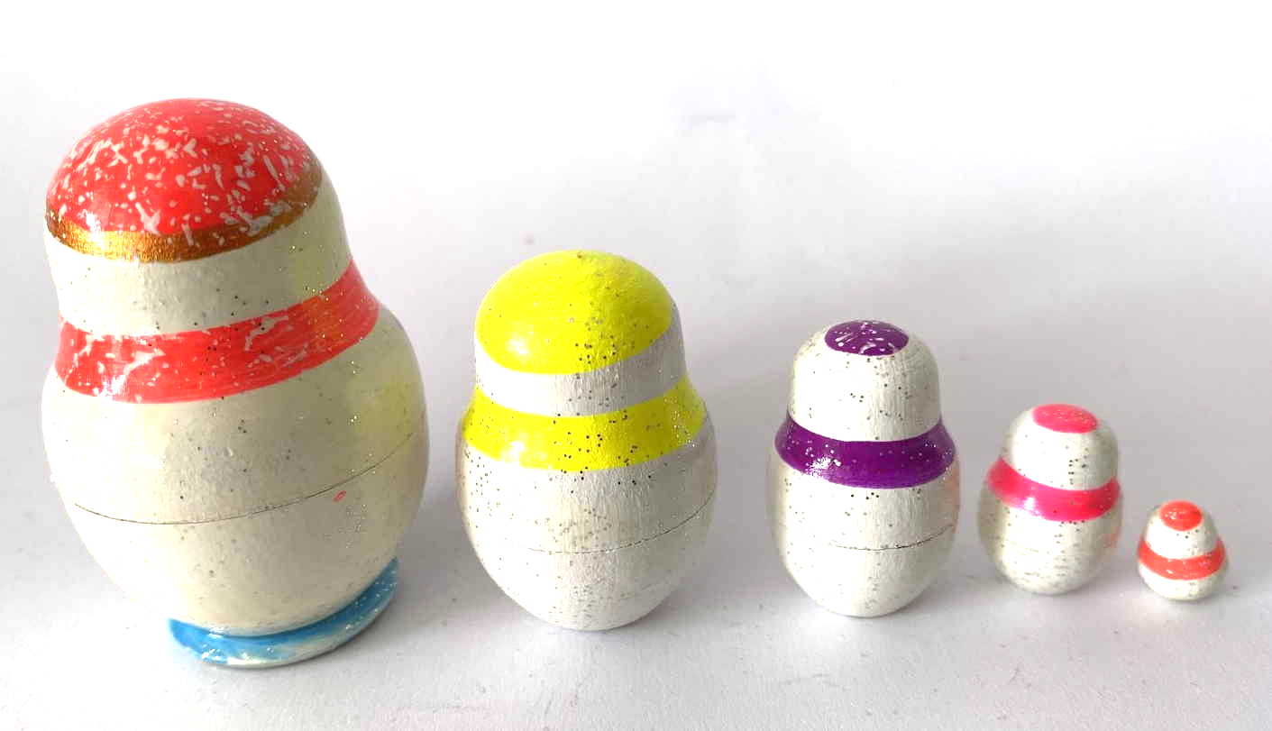 Miniature Colourful Snowman Nesting Dolls – 5 Nested Set