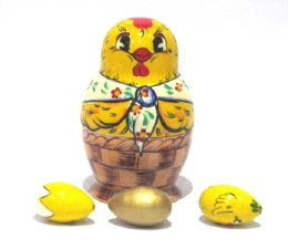 Artists Matryoshka Hen with three eggs (4 nested set)