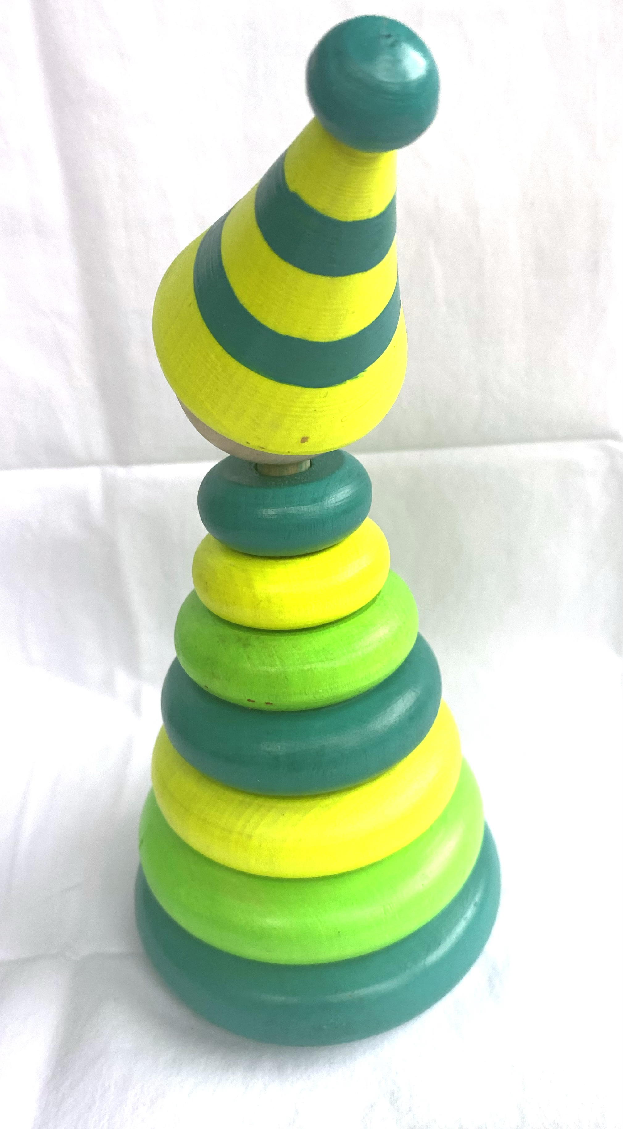 Wooden Counting toy green blue yellow counters with pointy hat