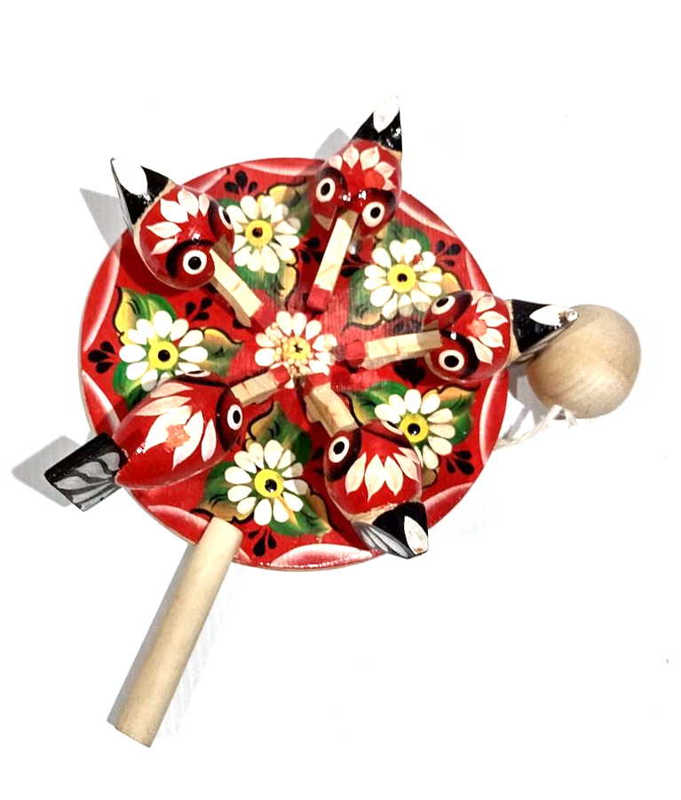 Bogorodsky Toy - Pecking Hens, Five Red Hens & Daisies