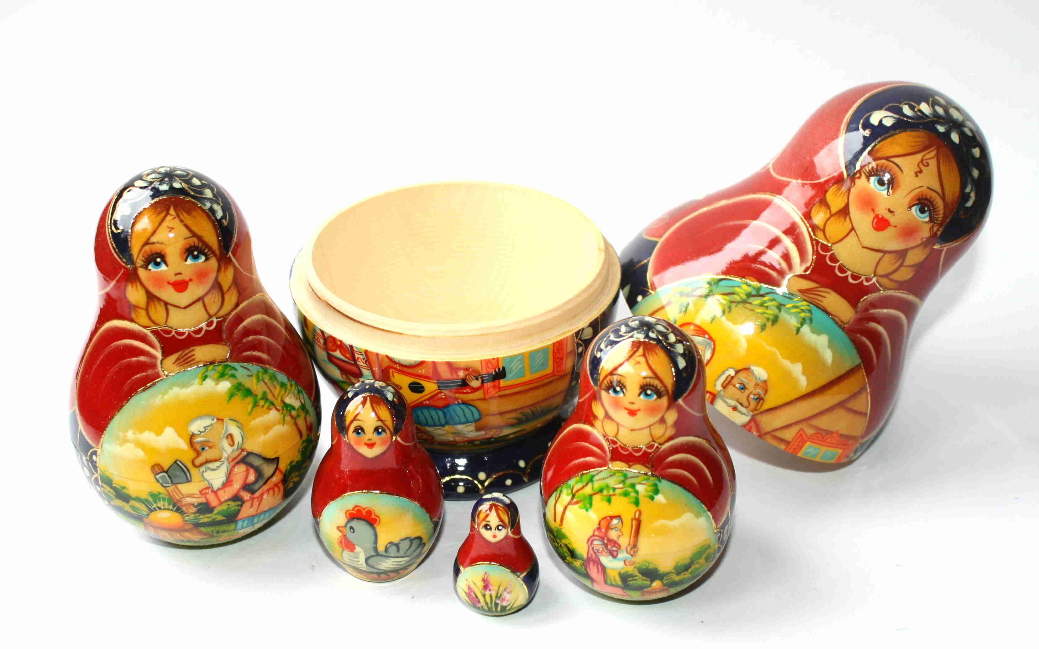 Russian Folk Tale Matryoshka - Balalaika & Ryaba the Hen - 5 Nested Set