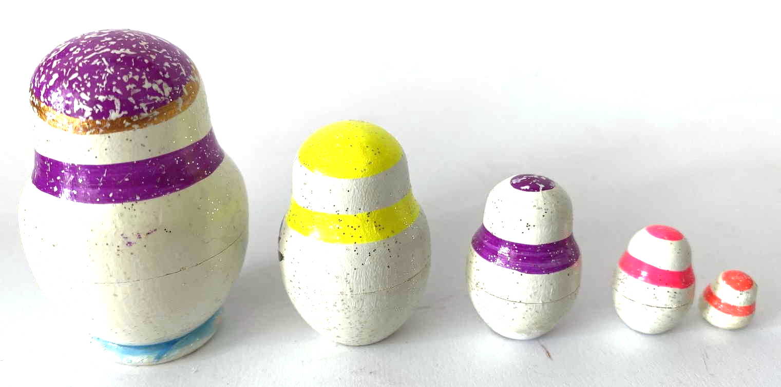 Miniature Colourful Snowman Nesting Dolls – 5 Nested Set