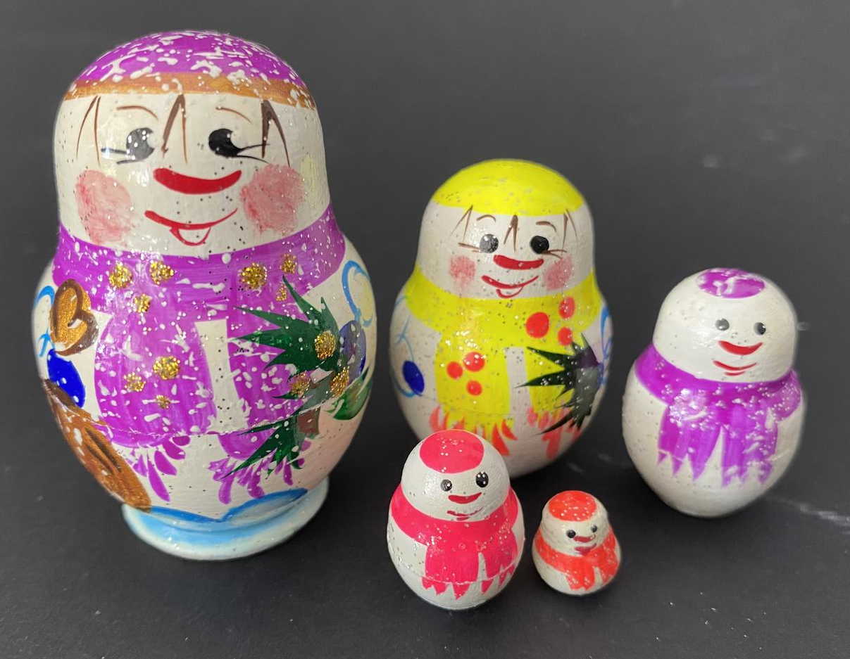 Miniature Colourful Snowman Nesting Dolls – 5 Nested Set