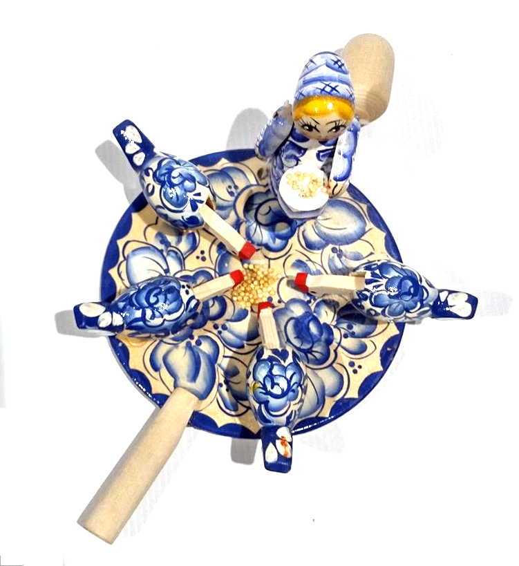 Bagarodsky Toy - Pecking Hens, Blue Gzhel Style