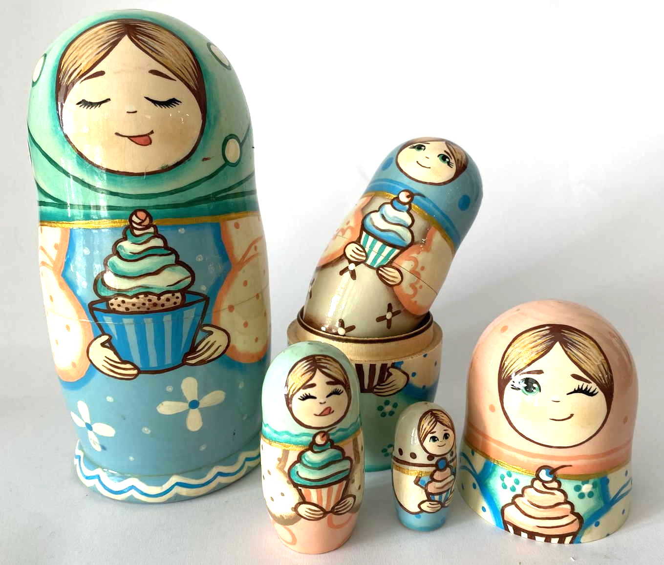 Zabyalova Cupcake Girls Nesting Dolls - 5 Nested Set