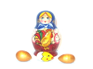 A 4 Nested set of Artists Matryoshka, Hen with three eggs