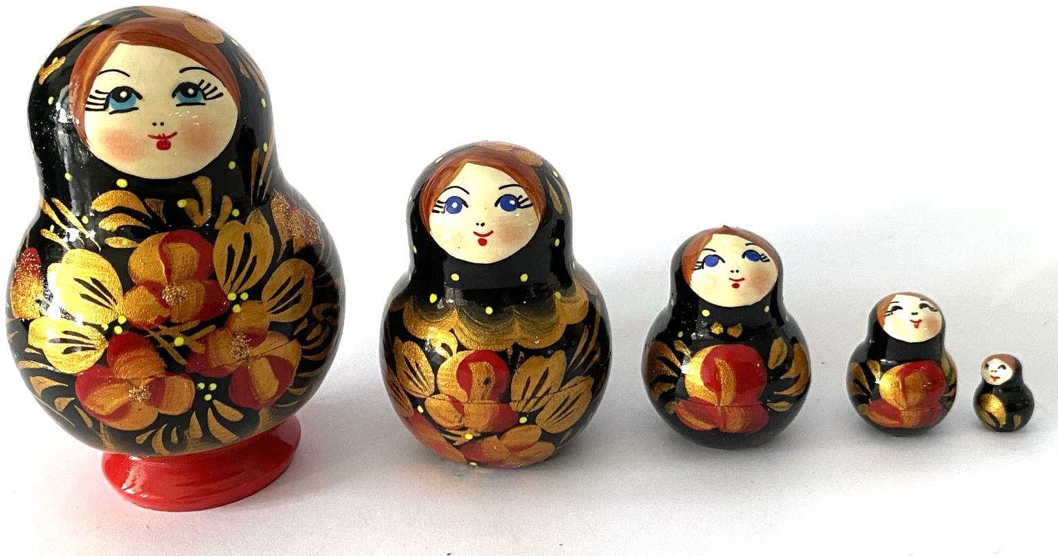 Khokhloma Black & Gold Matryoshka – small 5 Nested Set