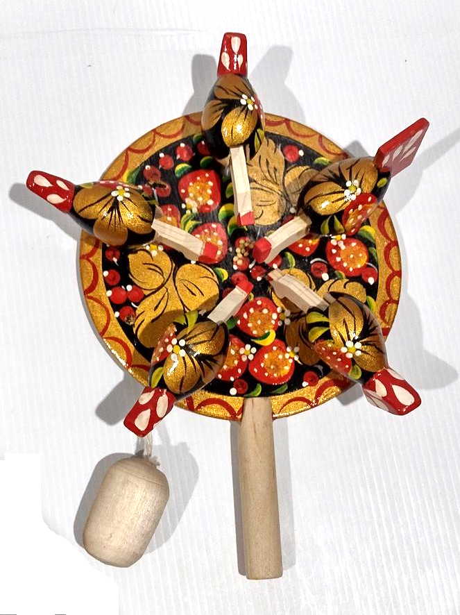 Bogorodsky Toy - Pecking Hens, Five Black Hens, Rowan & Gold