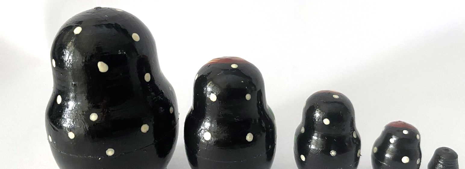 Miniature Black Strawberry & Gold Flower Nesting Dolls – 5 Nested Set - 55mm