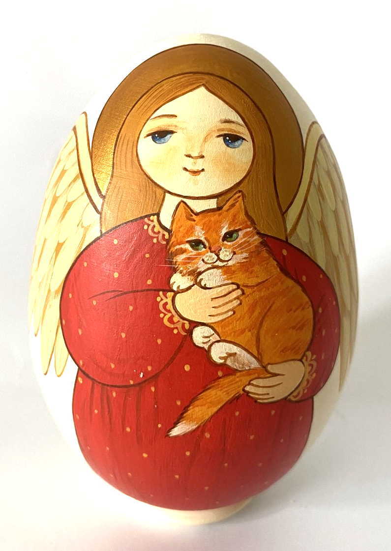 Angel with Ginger Cat – Hand-Painted Russian Decorative Egg