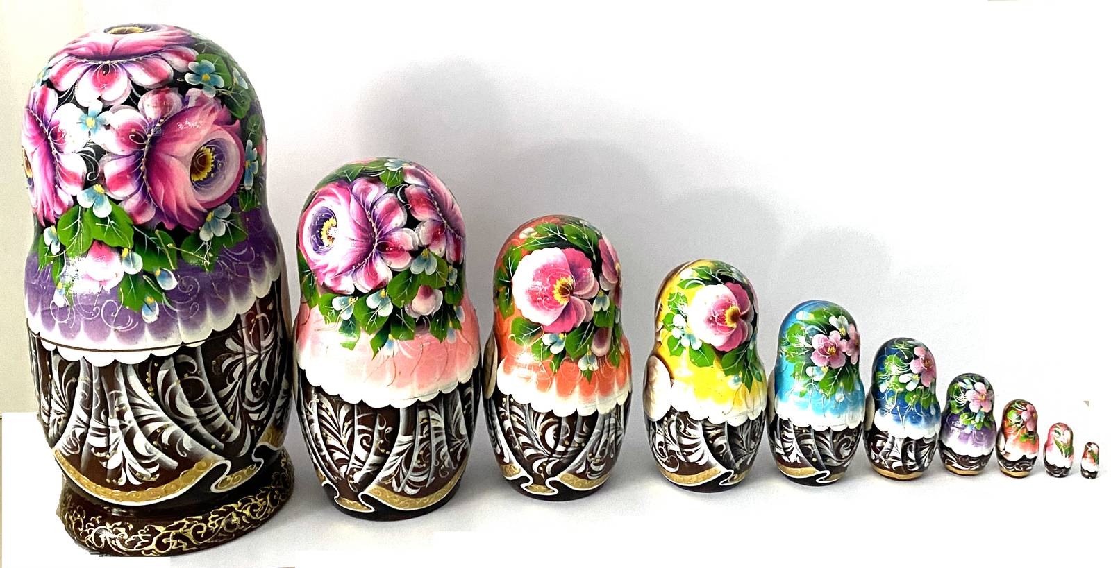 Artist Matryoshka Girl with Flower Basket – 10 Nested Set