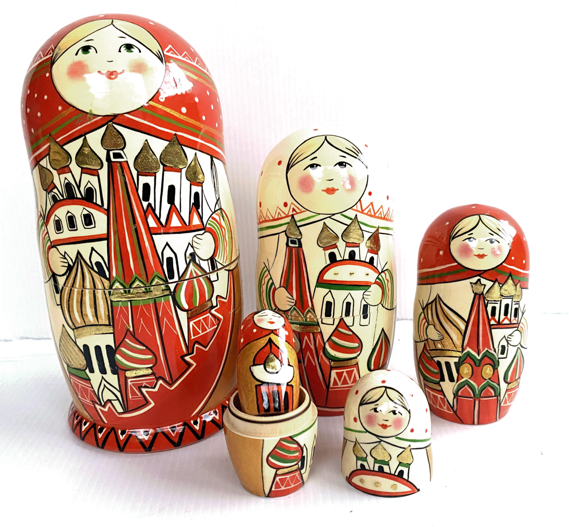 Red Moscow Kremlin Nesting Dolls - 5 Nested Set
