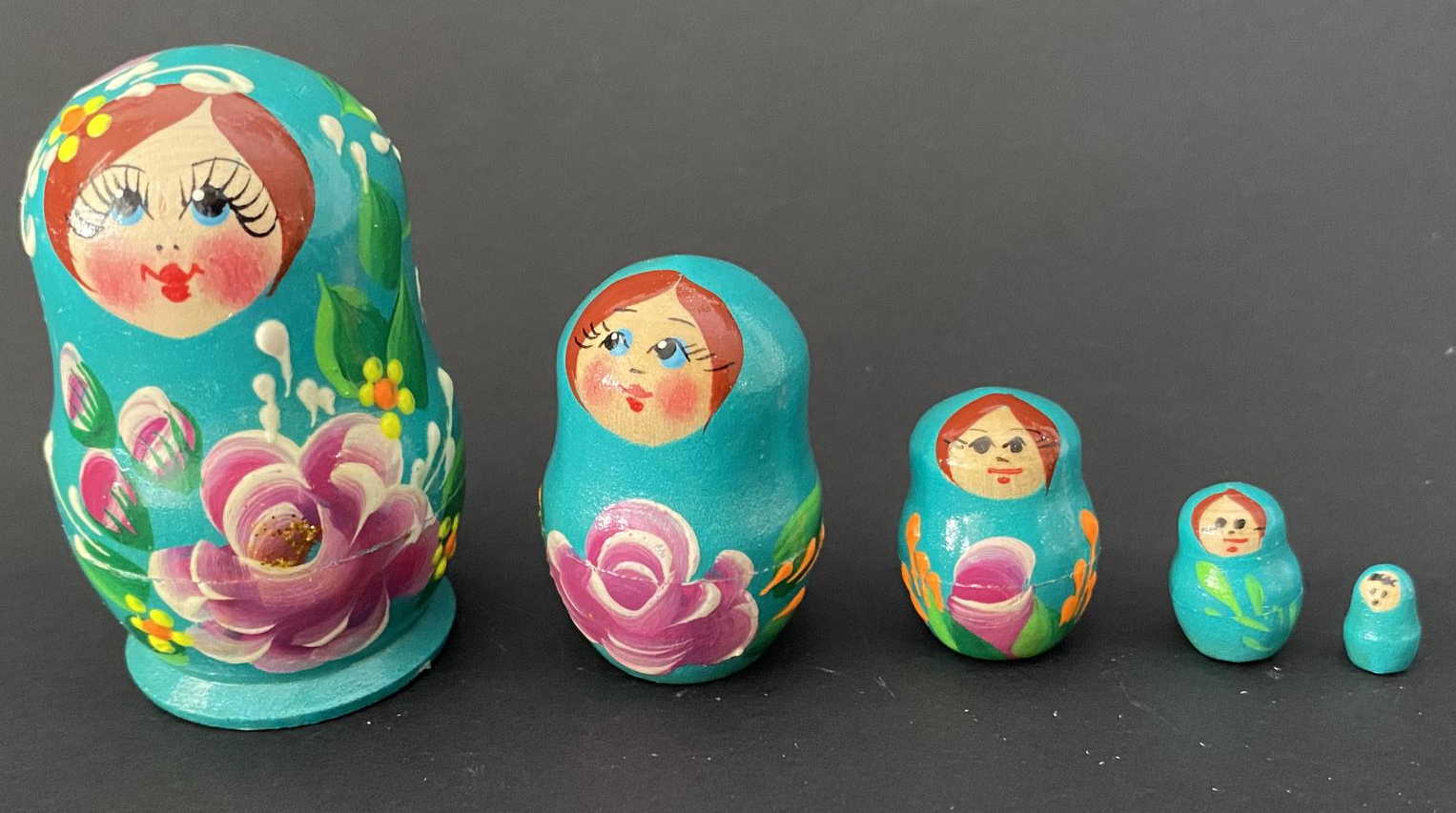 Miniature Blue Rose Matryoshka – 5 Nested Set