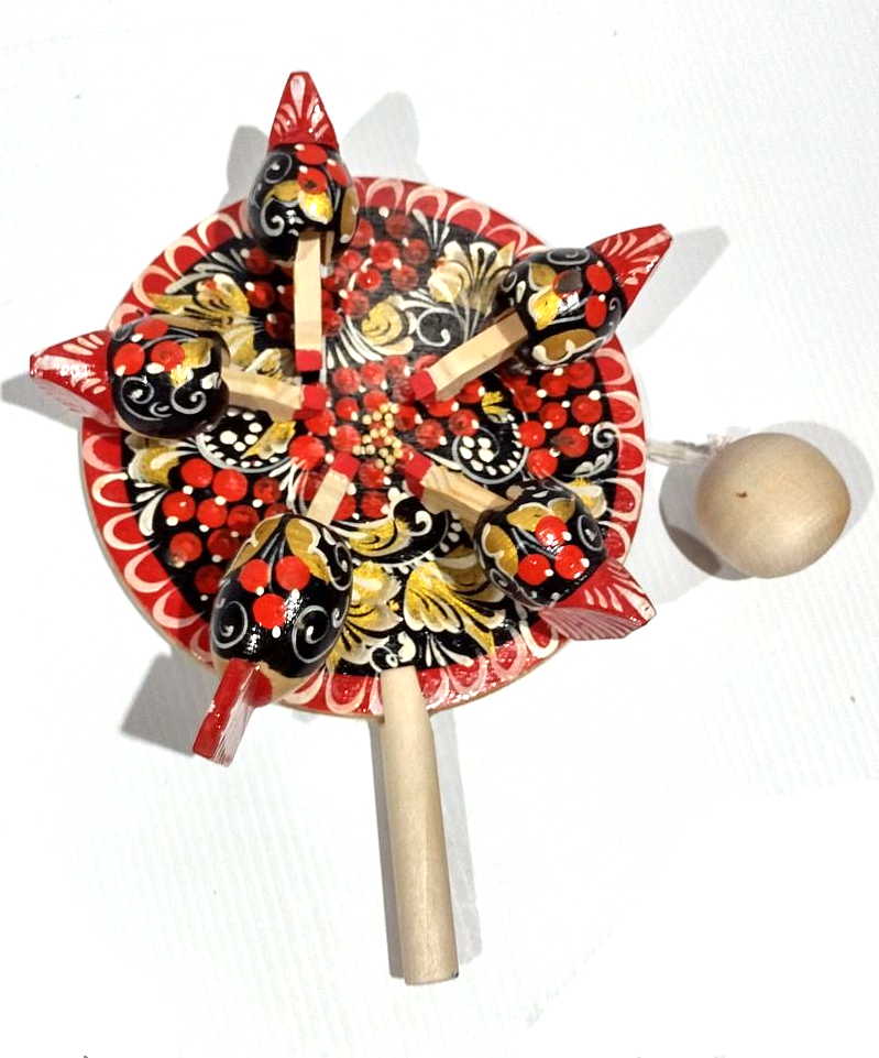 Bogorodsky Toy - Pecking Hens, Five Black Hens, Rowan & Gold