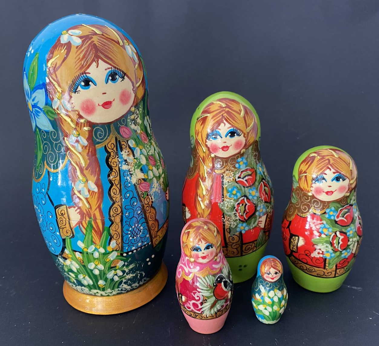 Svetik Spring Flowers Nesting Dolls - 5 Nested Set