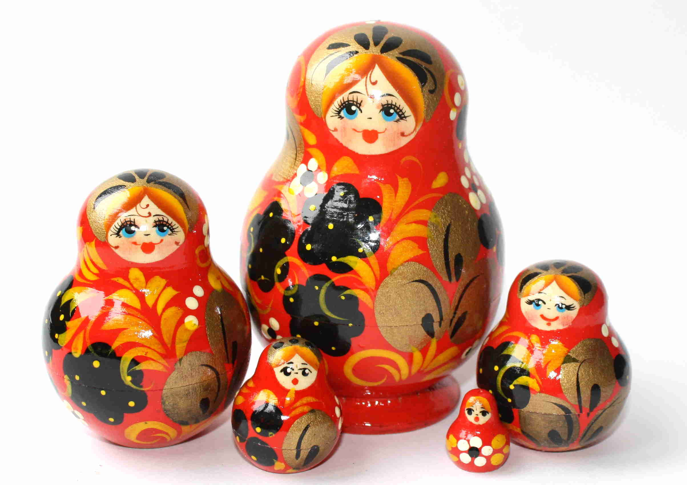 Artists Matryoshka Red with black berries with yellow & gold leaves (5 nested set)