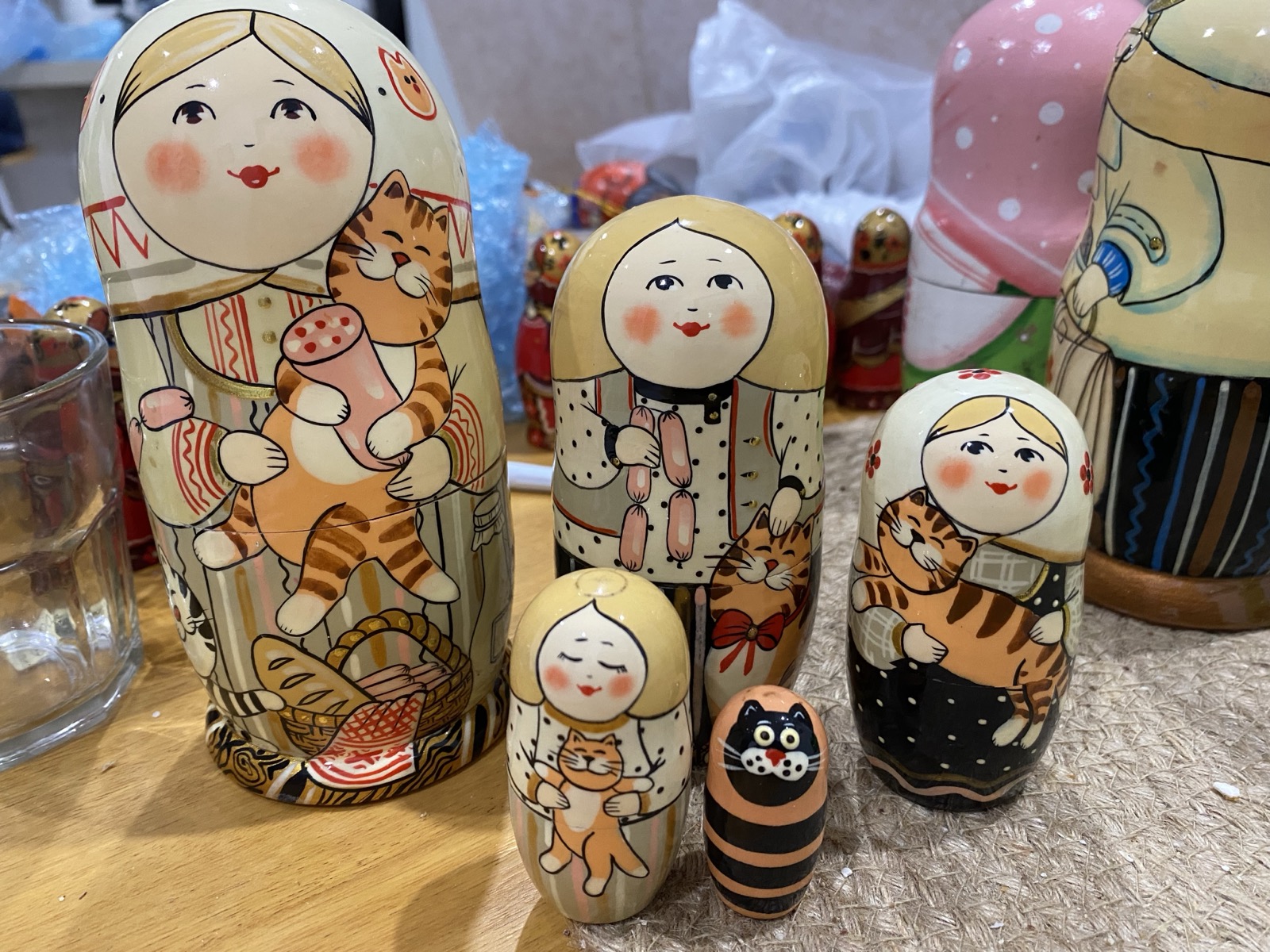 Yolkin Girl with Cats Nesting Dolls - 5 Nested Set