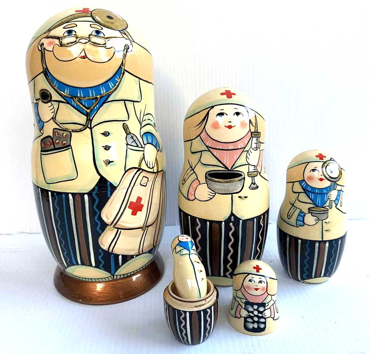 Yolkin Doctor & Nurses Nesting Dolls - 5 Nested Set