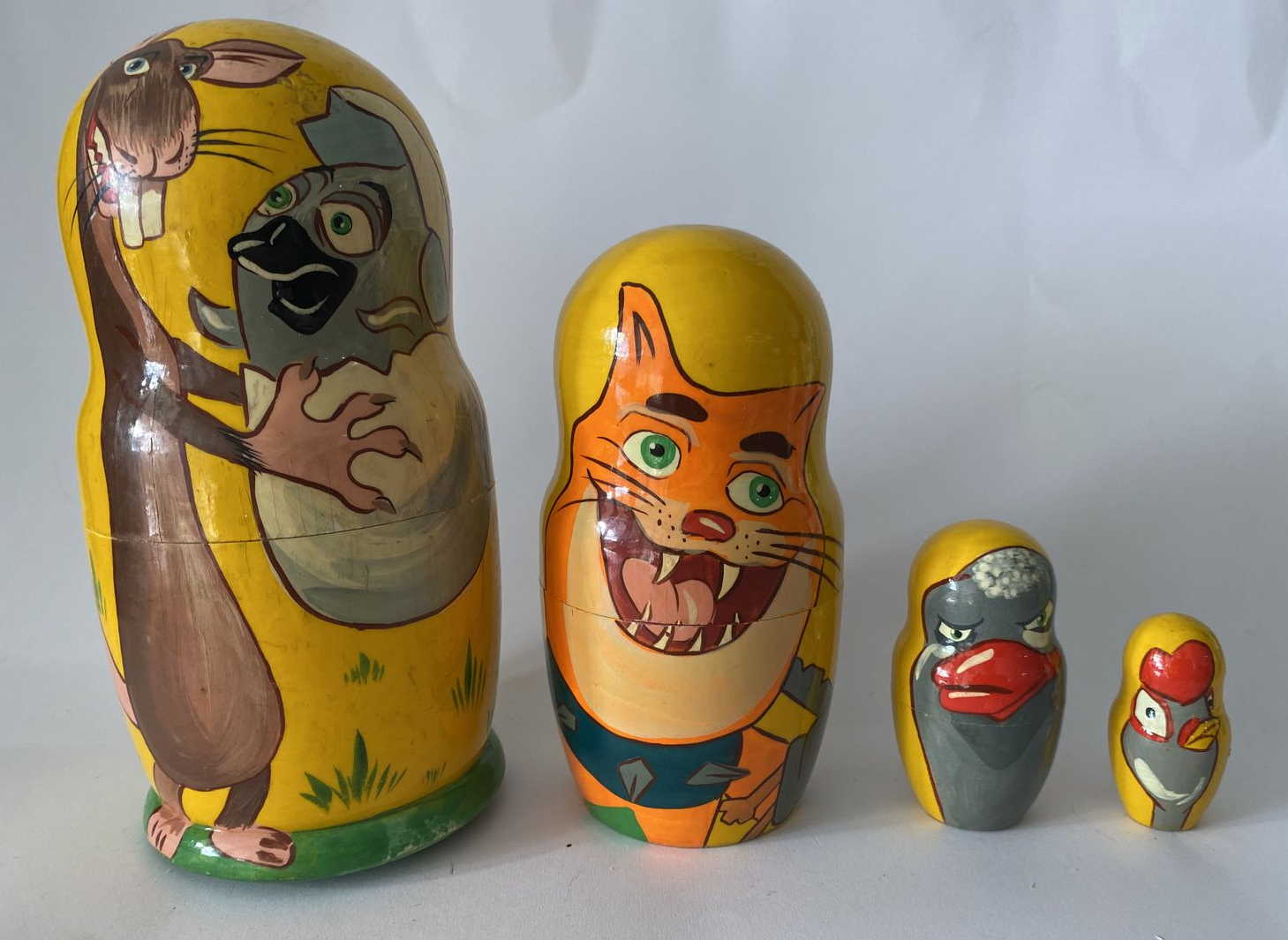 Russian Folk Tale Animal Characters Nesting Dolls - 4 Nested Set