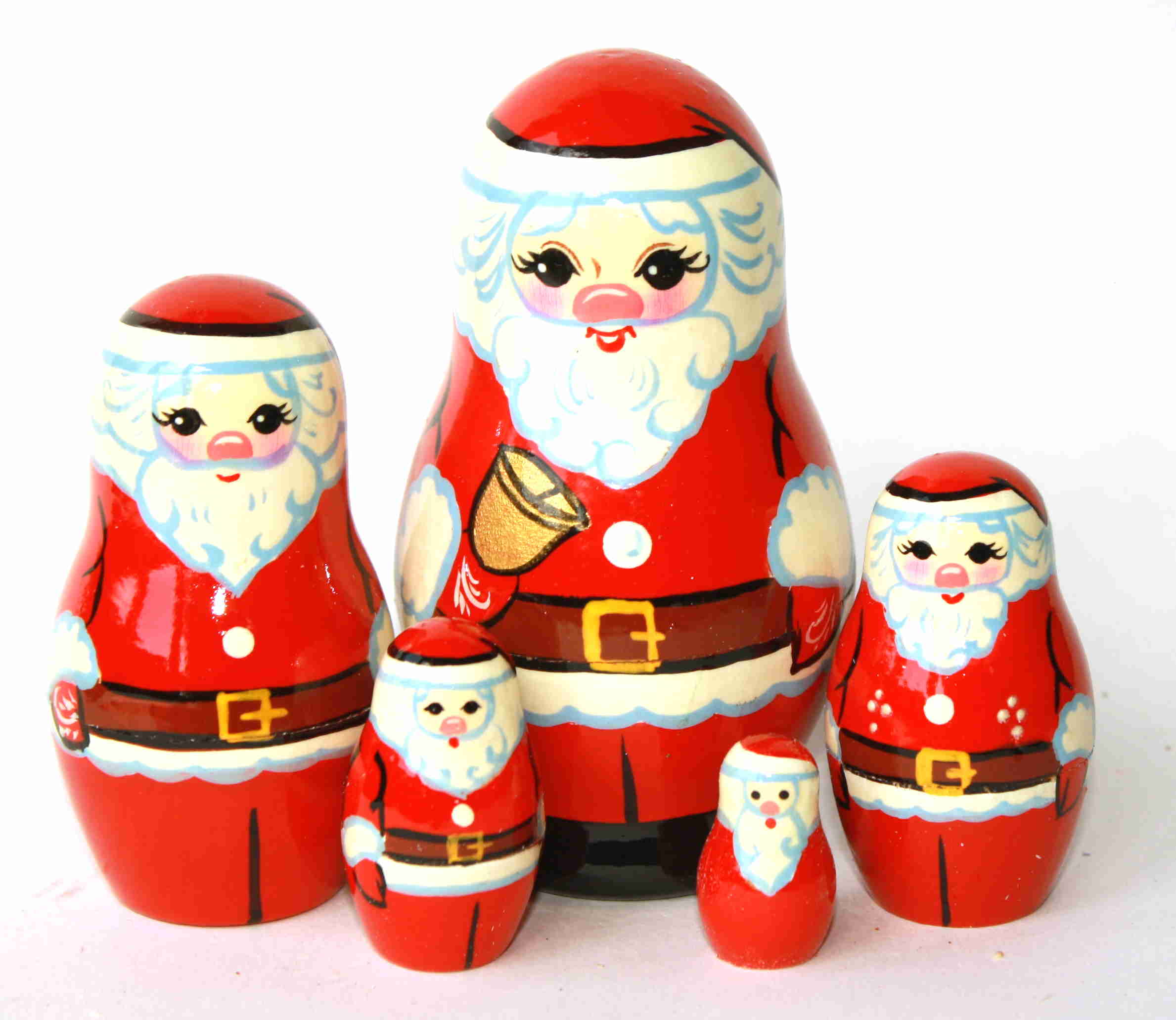 Santa With Golden Bell - Set of Five Nested Matryoshka