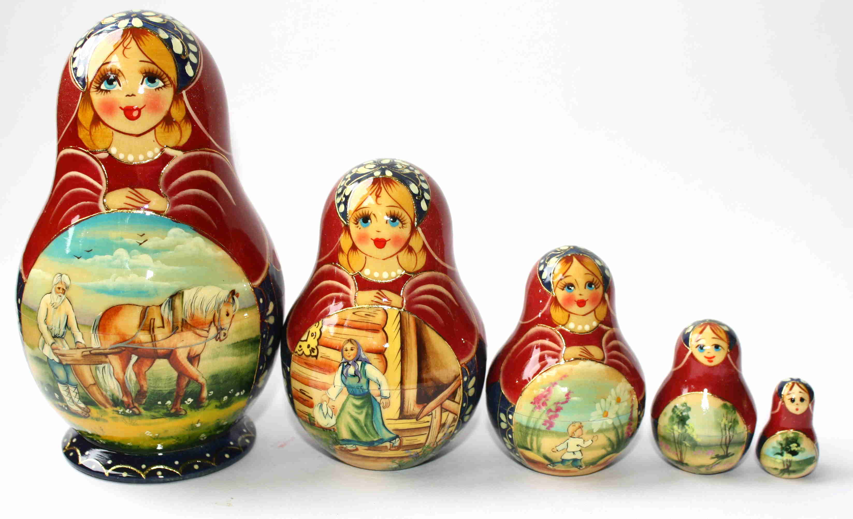 Russian Village Life Matryoshka – 5 Nested Set