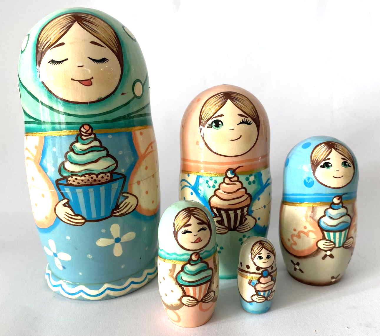Zabyalova Cupcake Girls Nesting Dolls - 5 Nested Set