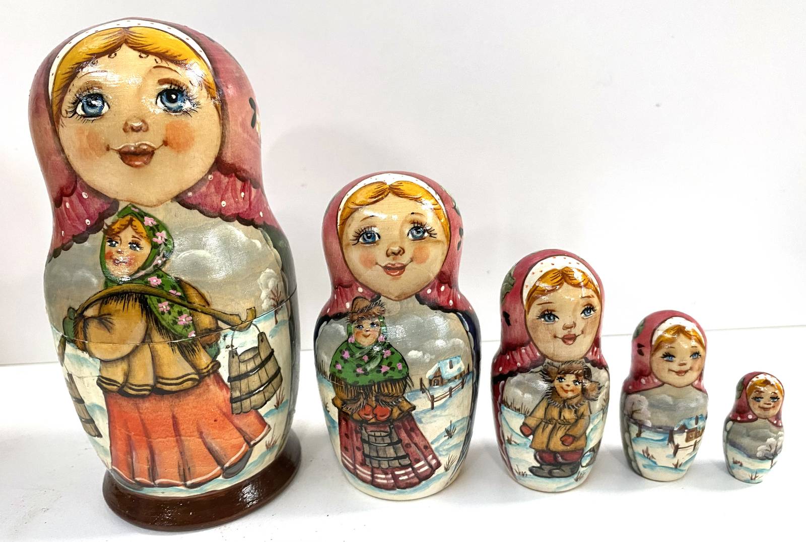 Artist Matryoshka – Russian Winter Village by Belyakova – 5 Nested Set