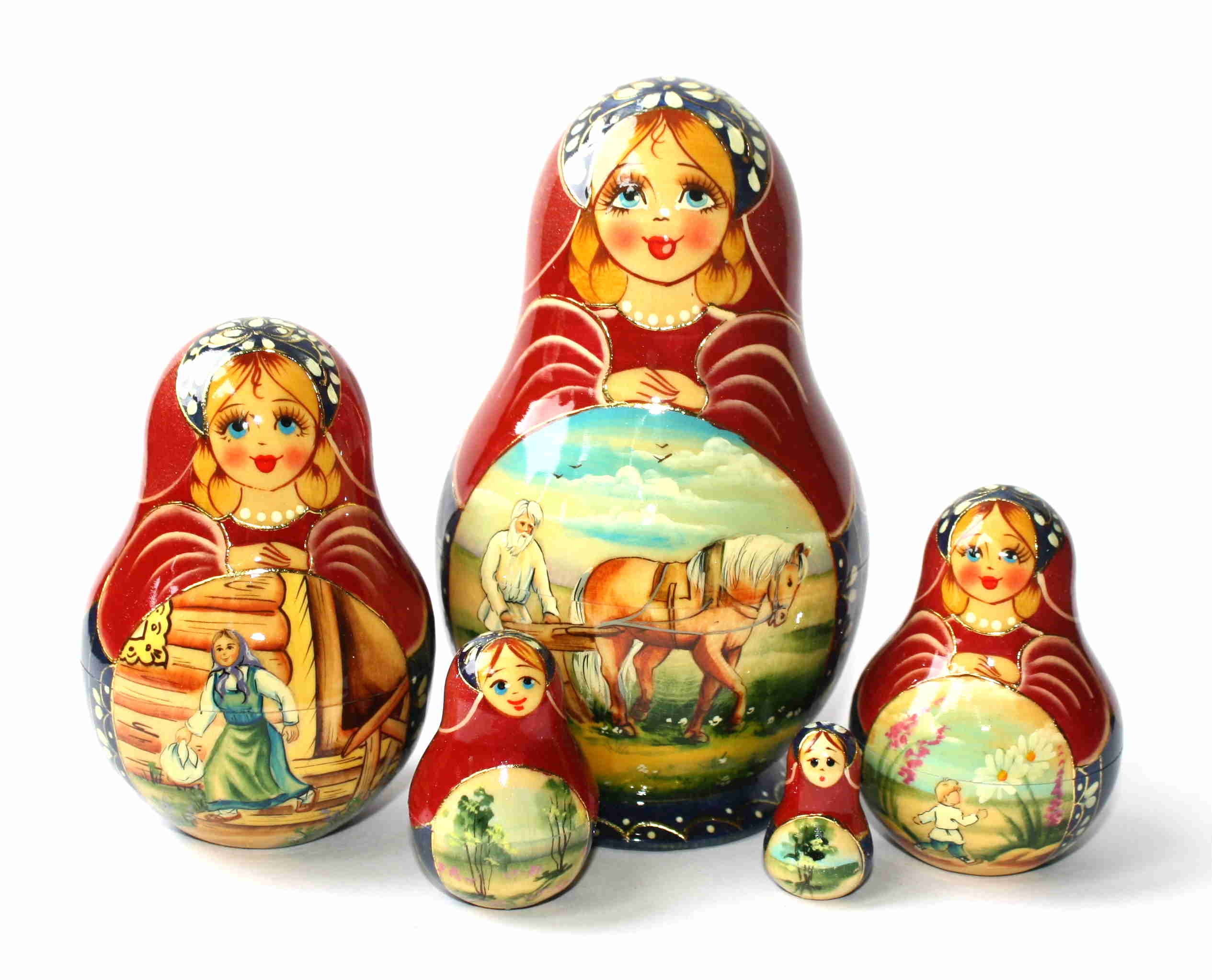 Russian Village Life Matryoshka – 5 Nested Set