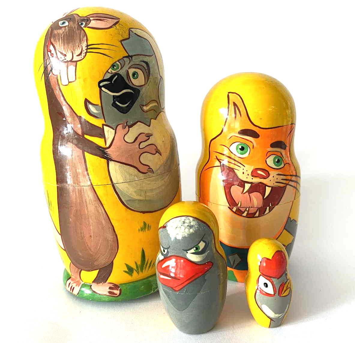 Russian Folk Tale Animal Characters Nesting Dolls - 4 Nested Set