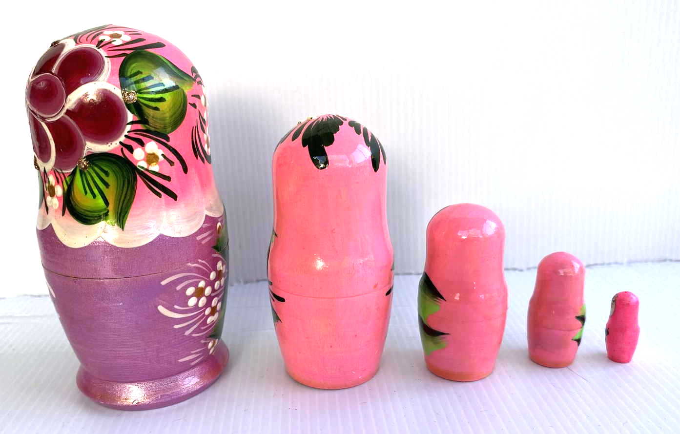 Pink Floral Matryoshka Nesting Dolls – 5 Nested Set