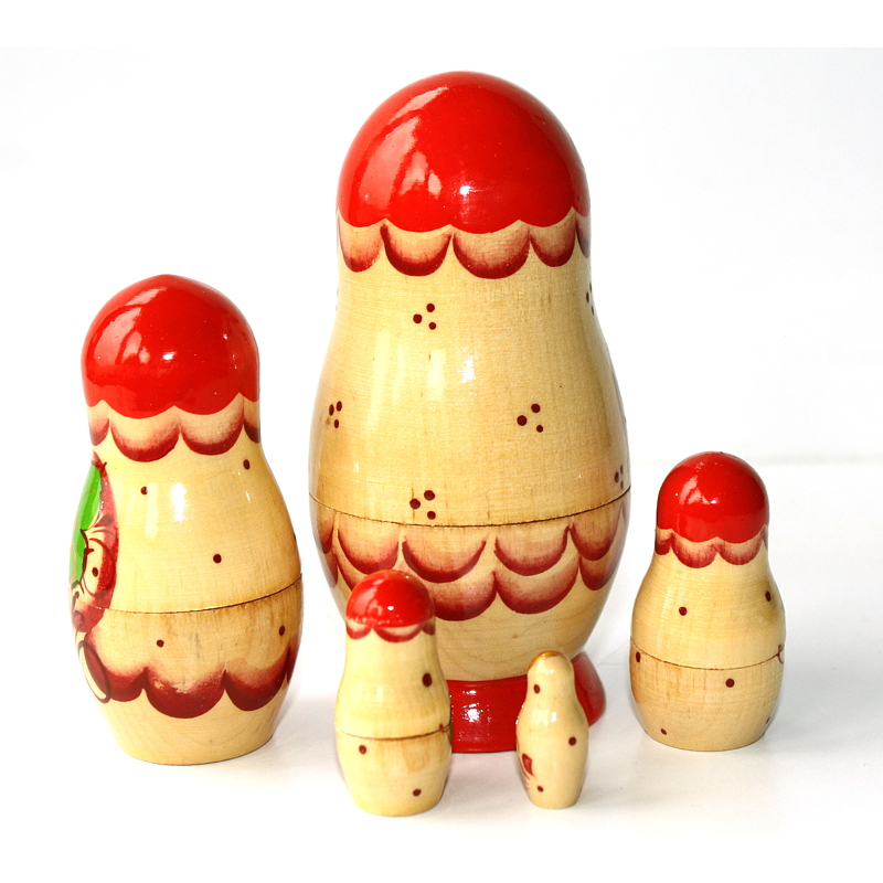 A 5 Nested set of Artists Matryoshka, Tan red girl with strawberries