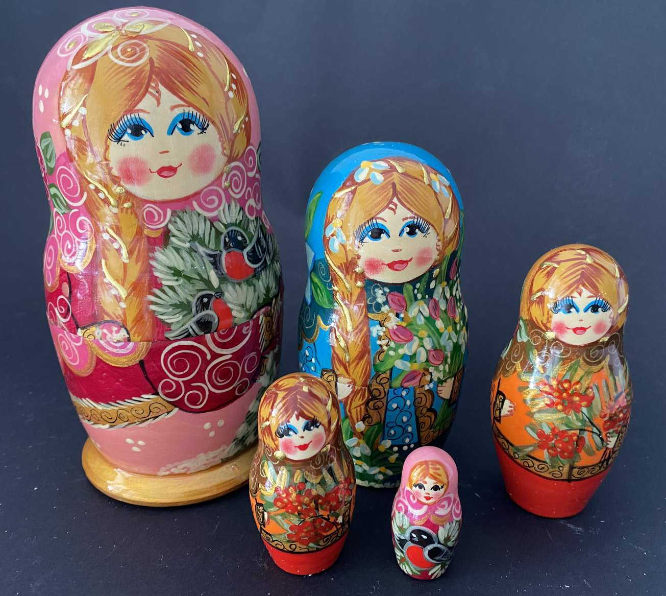 Svetik (Светик) Winter Forest Nesting Dolls - 5 Nested Set