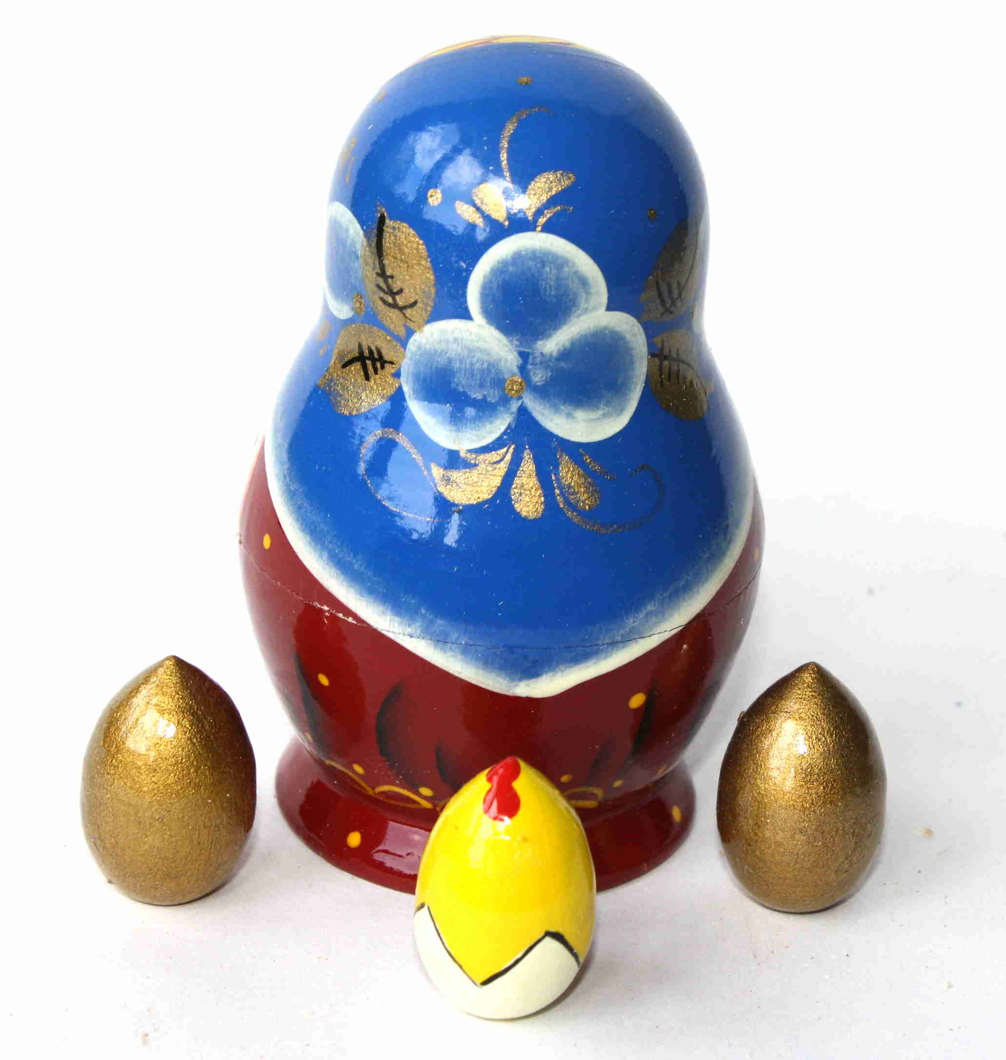 Novelty Matryoshka Hen with three eggs nested inside