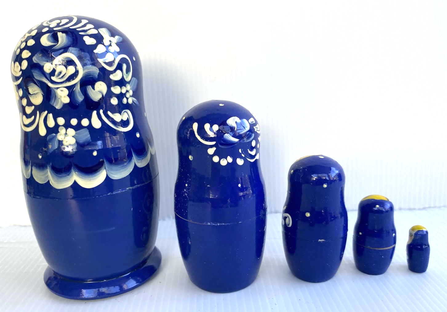 Royal Blue Gzhel Scrollwork Matryoshka – 5 Nested Set