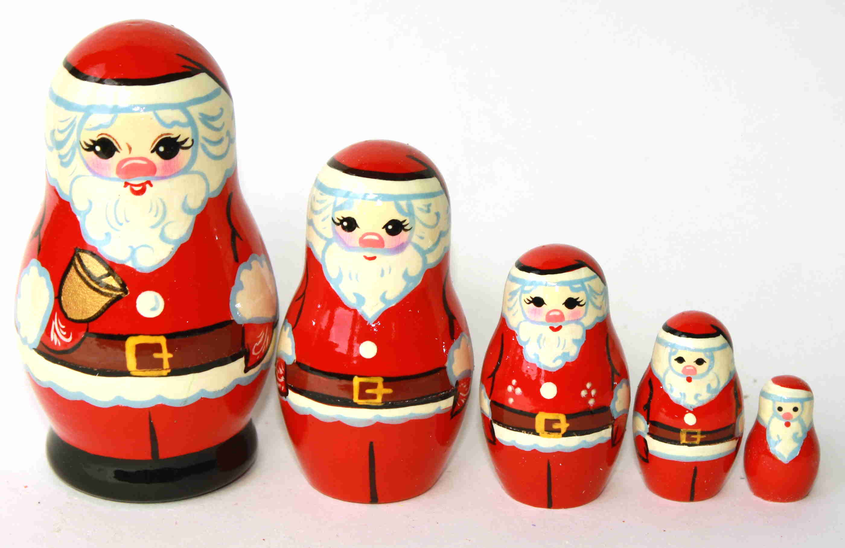 Santa With Golden Bell - Set of Five Nested Matryoshka