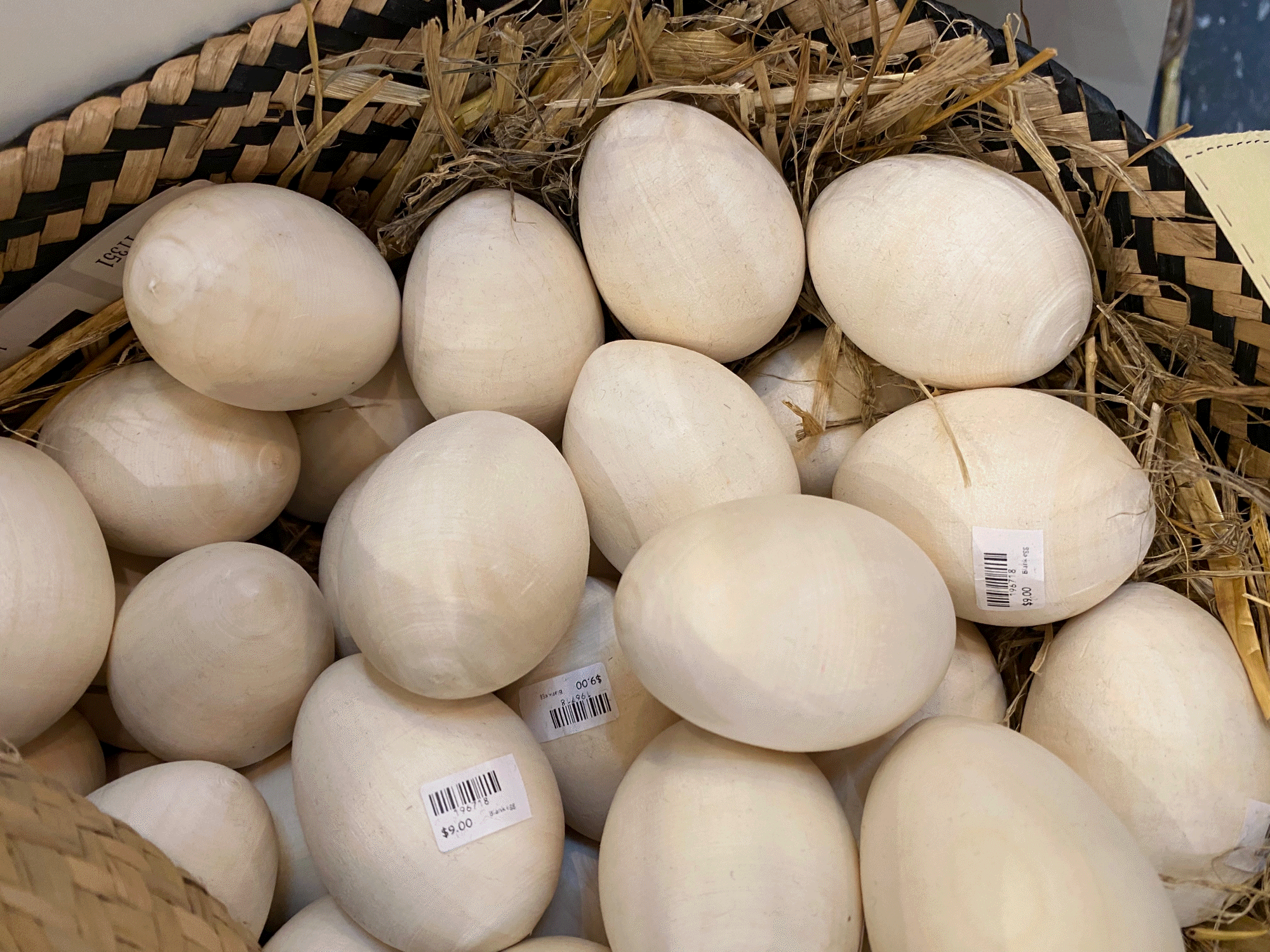 A half dozen Blank hen size wooden eggs