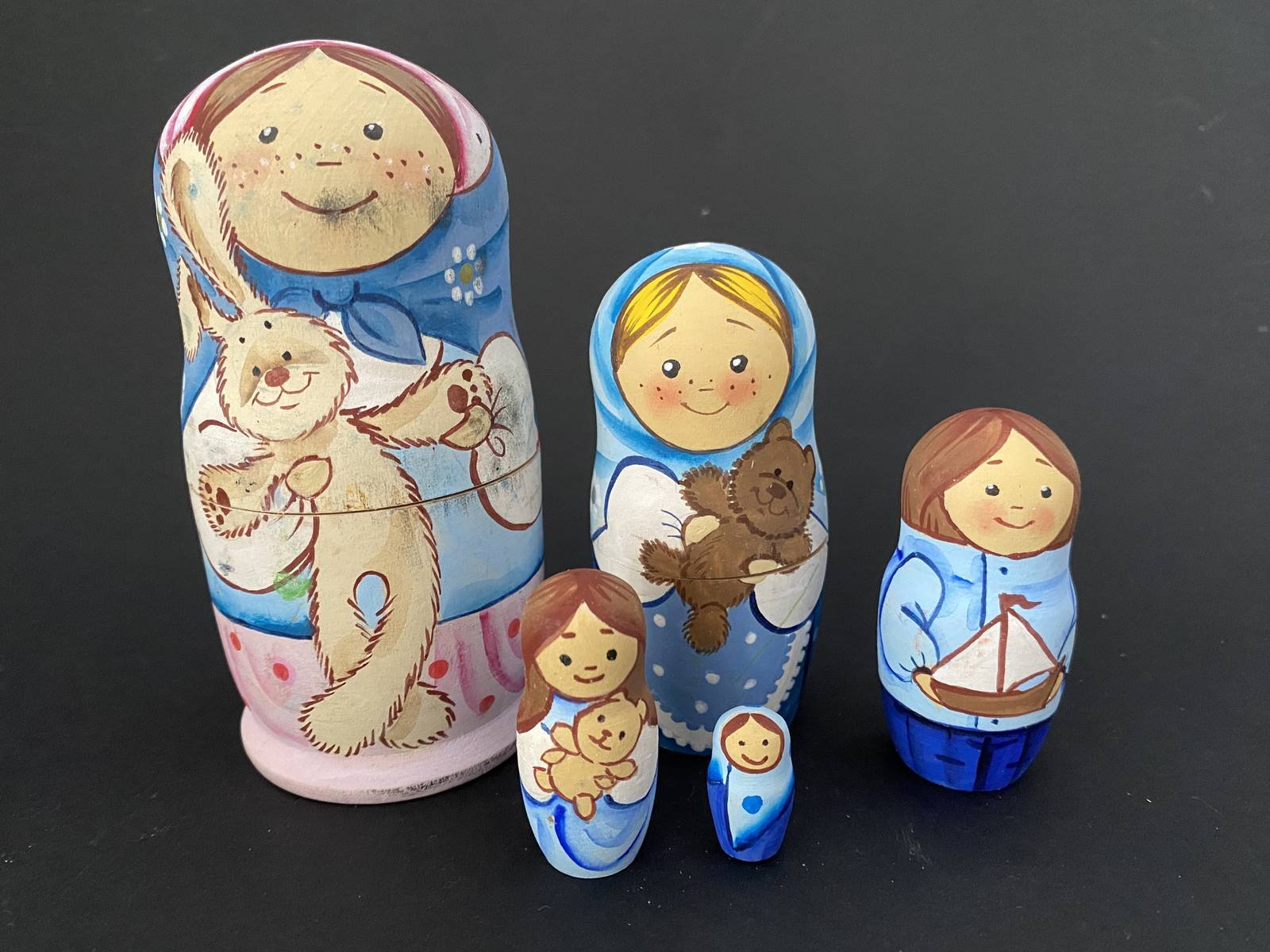 Sergiev Posad Children with Toys Nesting Dolls - 5 Nested Set
