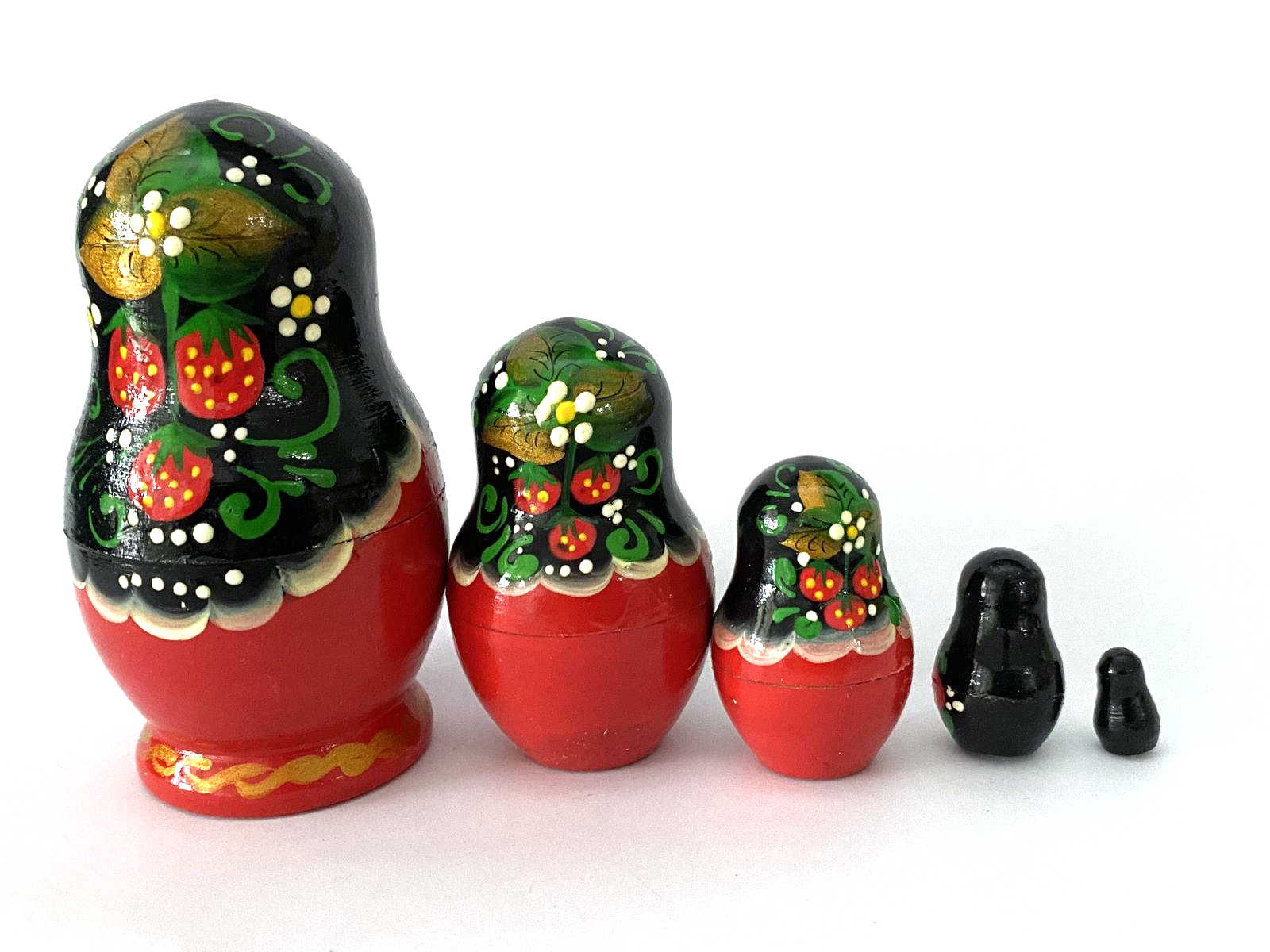 Khokhloma Strawberry Matryoshka Nesting Dolls – 5 Nested Set