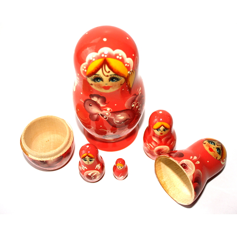 A 5 Nested set of Artists Matryoshka, Red girl/red flower