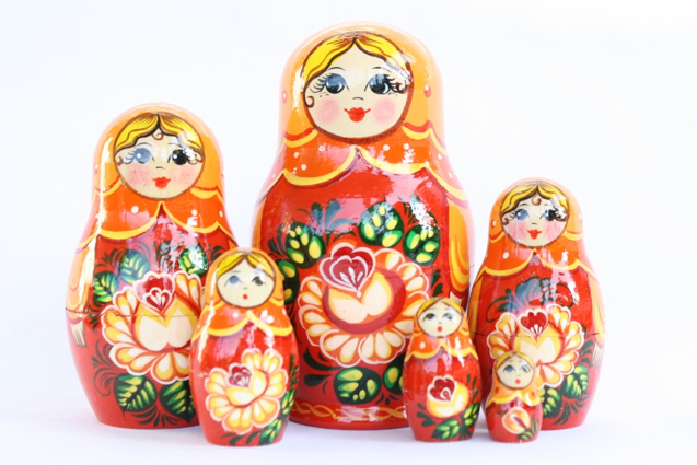 Vyatka Matryoshka - Artists 6 Nested Red and Orange