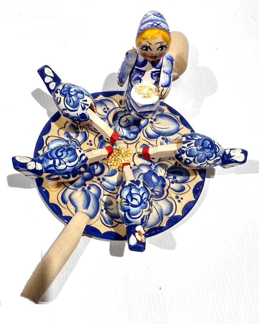 Bagarodsky Toy - Pecking Hens, Blue Gzhel Style