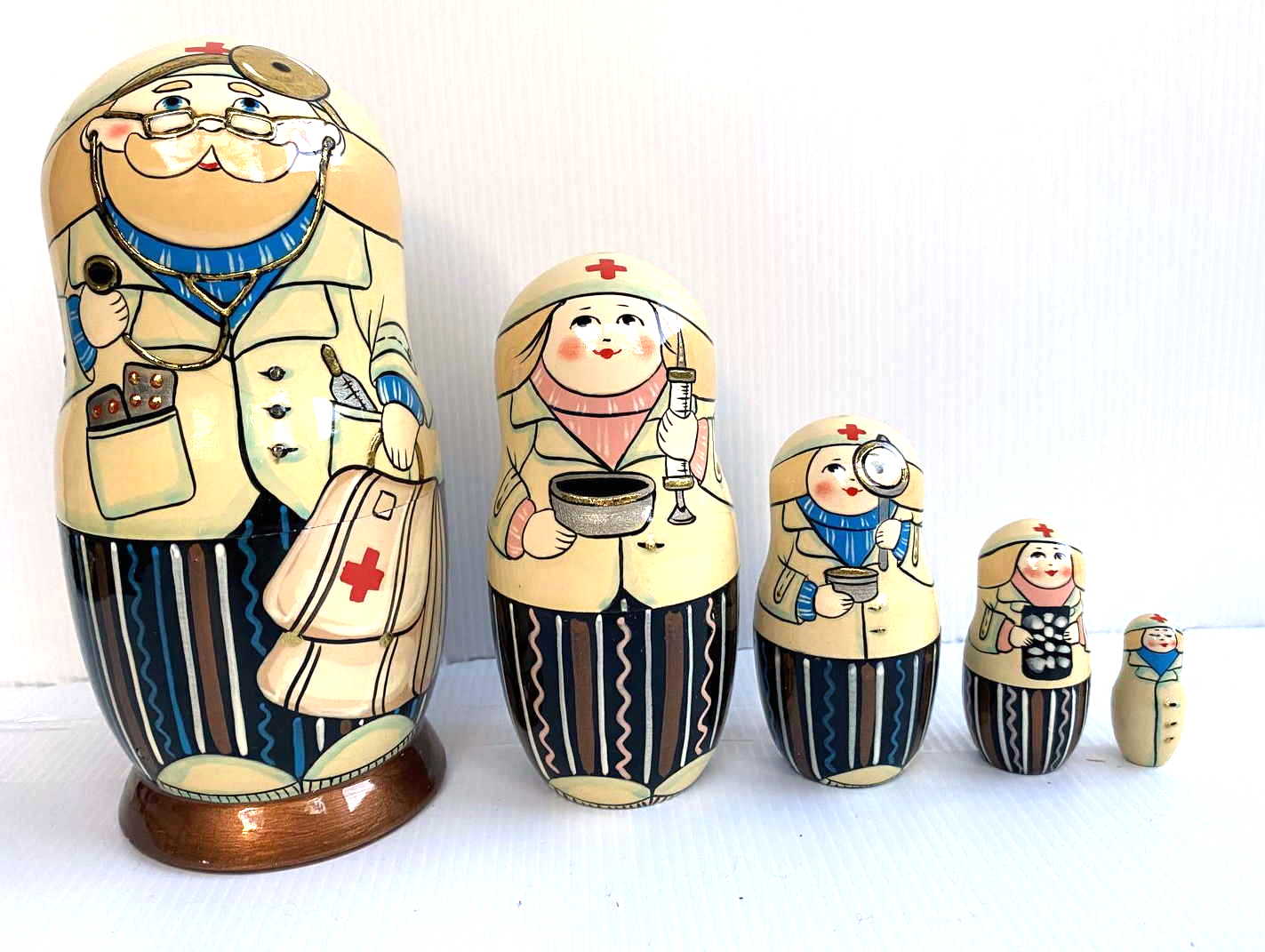 Yolkin Doctor & Nurses Nesting Dolls - 5 Nested Set